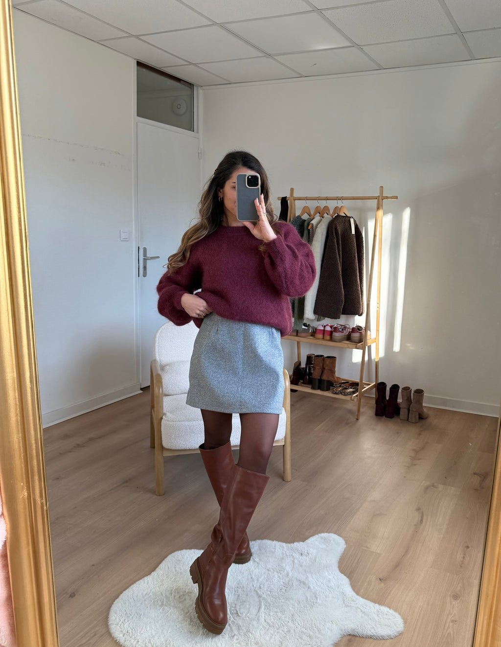 Lou grey wool-effect skirt