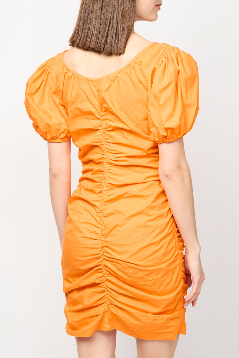 Ganni - Mini-Robe Froncée À Col En U En Popeline De Coton - Vibrant Orange