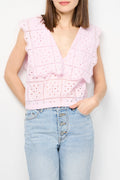 Top Con Cuello Rítmico En Broderie Anglaise - Tul Rosa