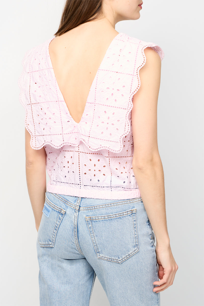Top Con Cuello Rítmico En Broderie Anglaise - Tul Rosa