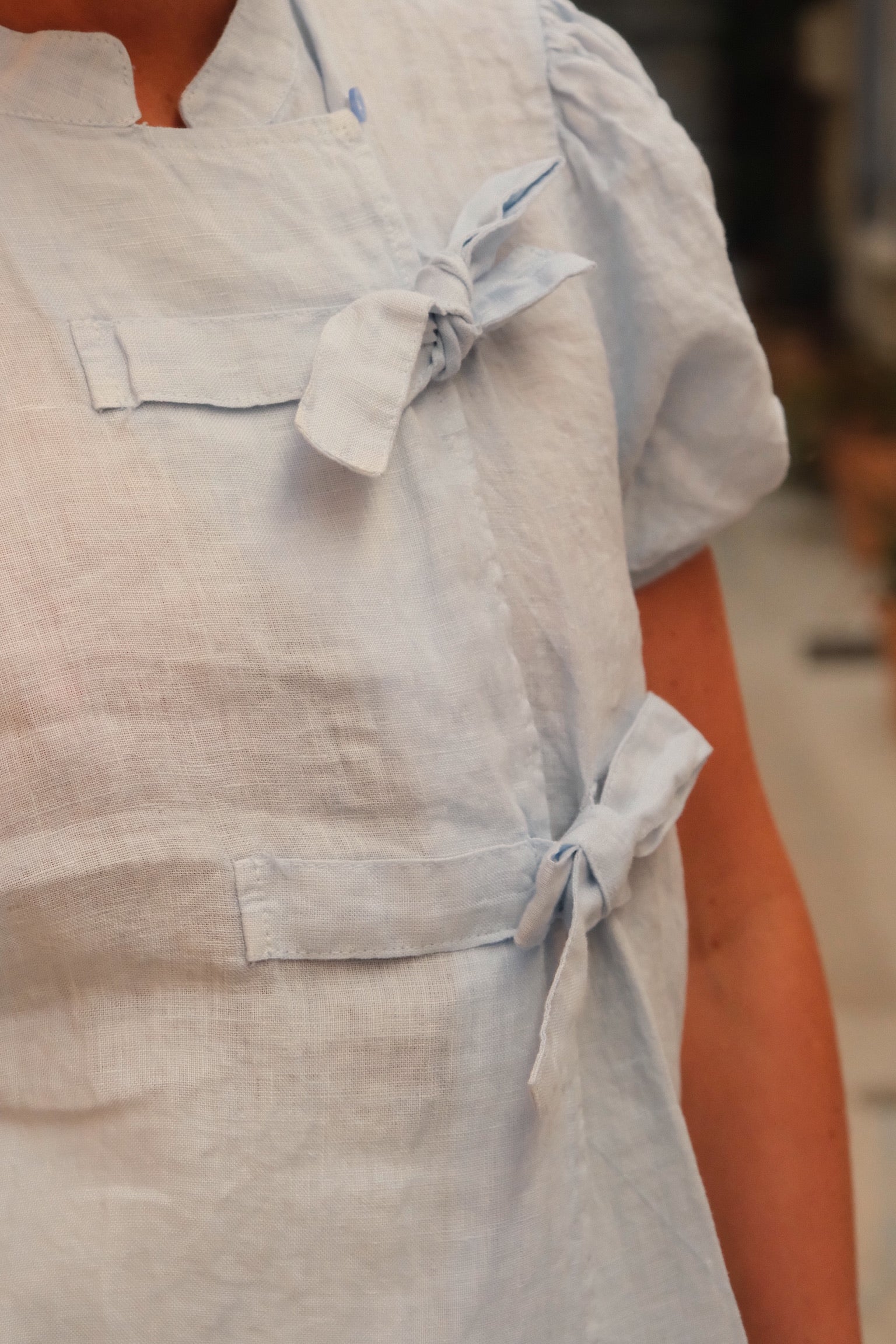 Célestine Sky Blue Linen Blouse