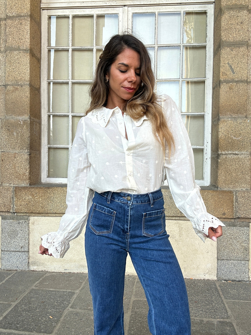 Blouse à col large Ambre beige