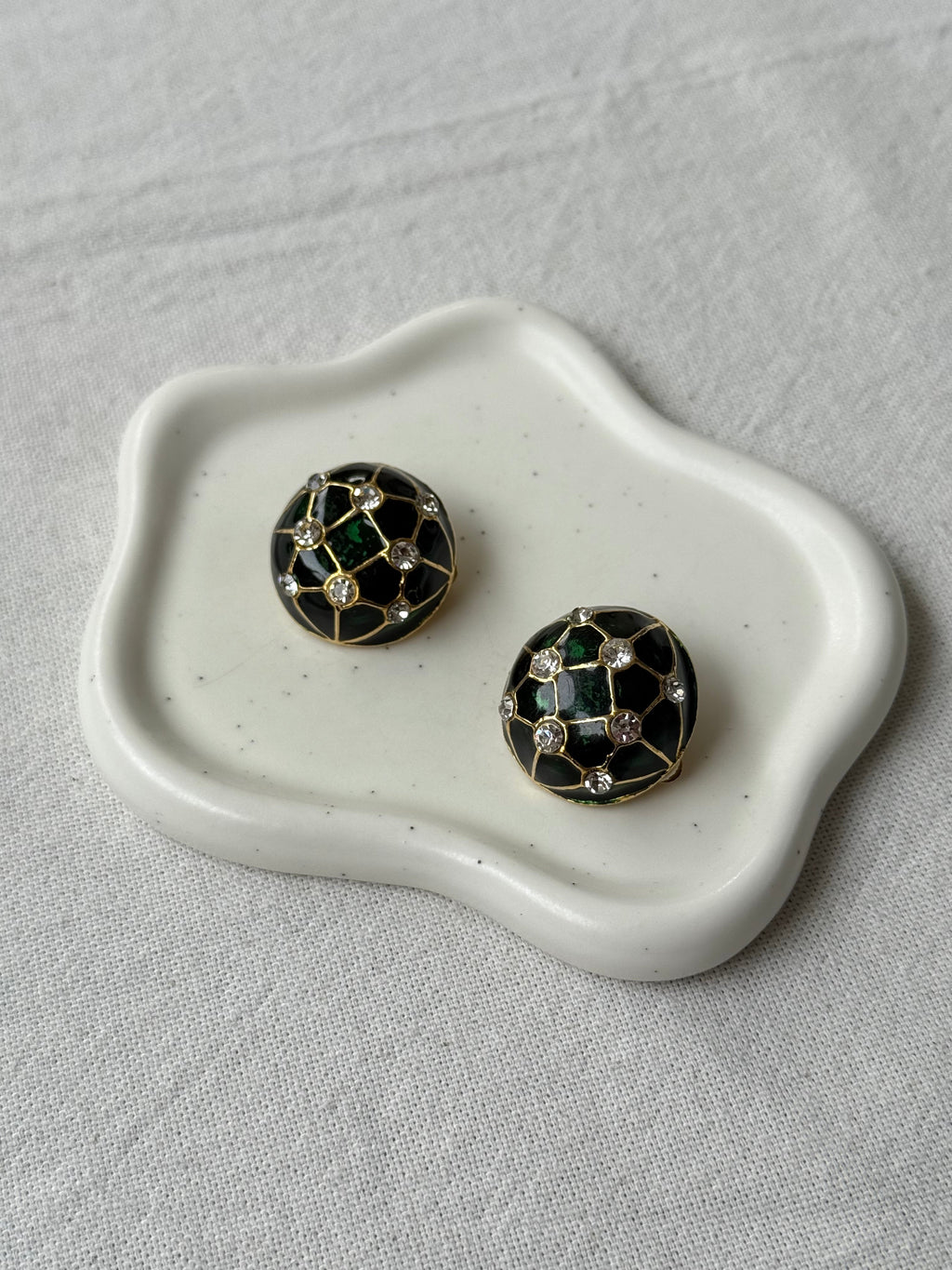 Pendientes Vintage - Esmalte Verde Y Pedrería