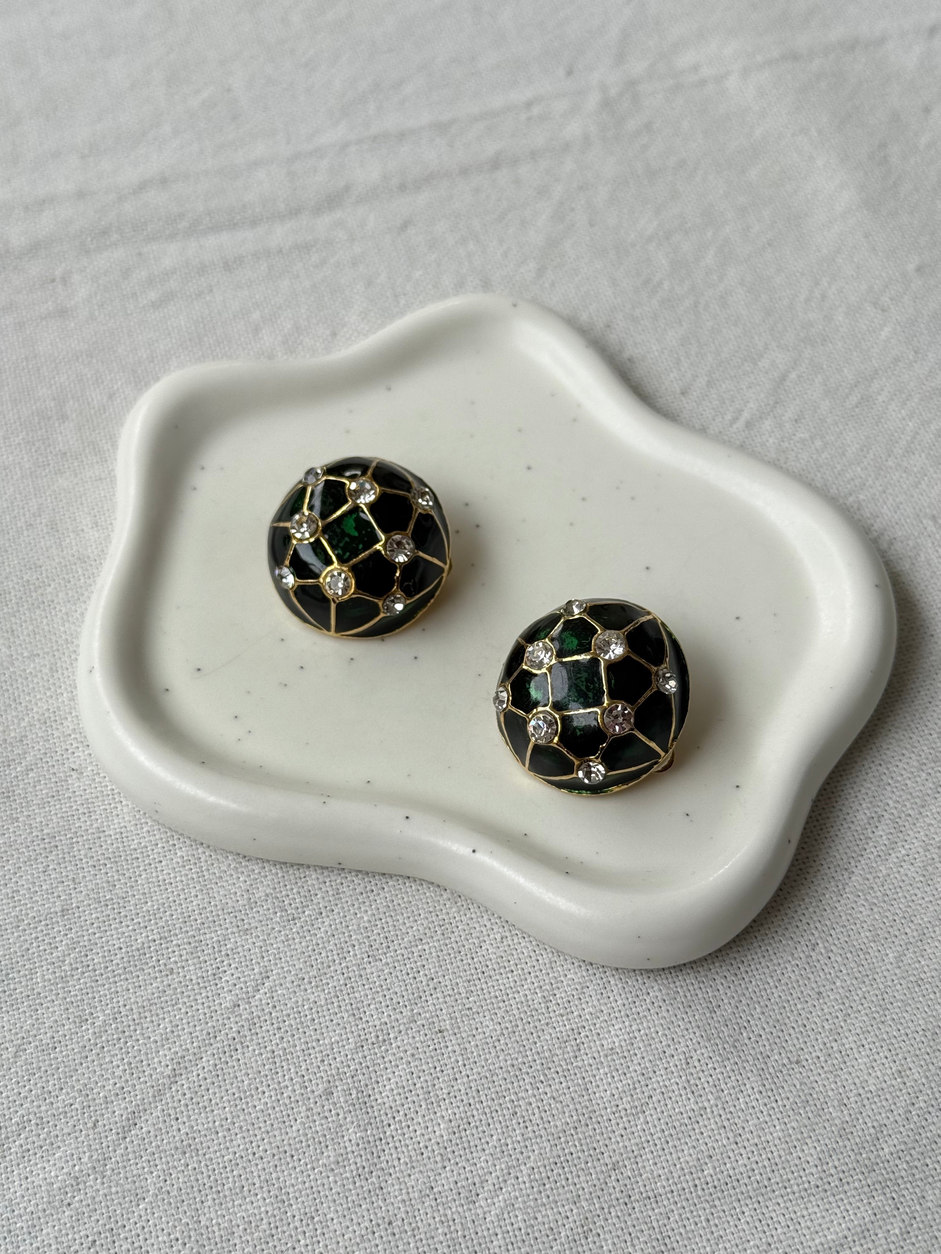 Pendientes Vintage - Esmalte Verde Y Pedrería
