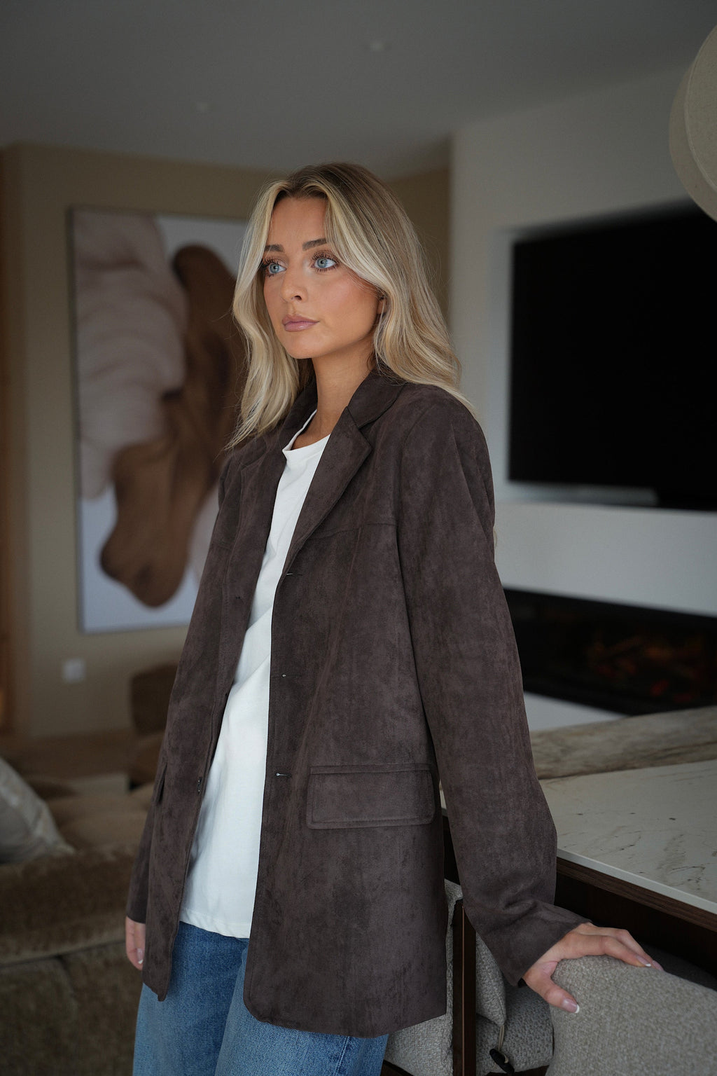 Trecy Suede Blazer - Chocolate