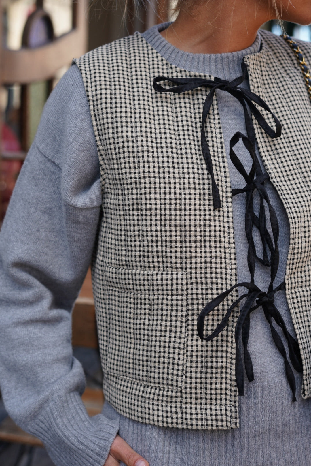 Arsène Beige Gingham Sleeveless Waistcoat