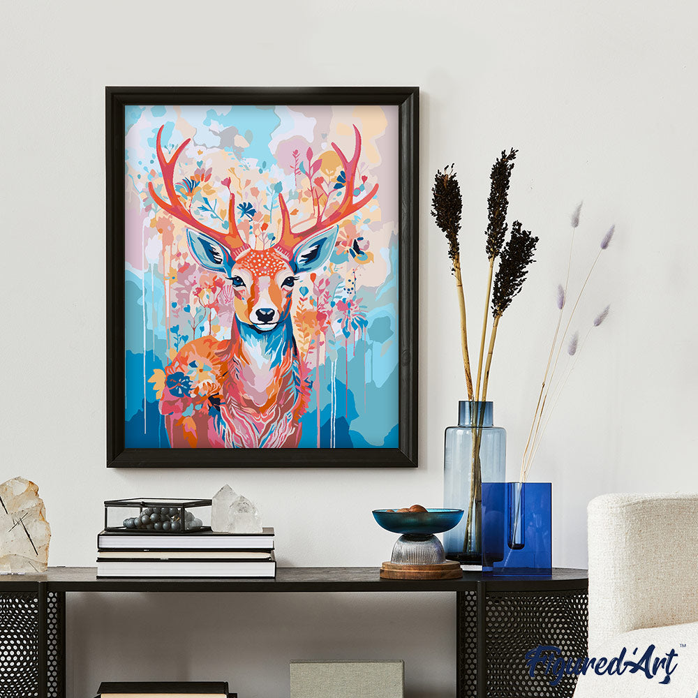 Peinture Par Numéros - Cerf Coloré En Fleurs