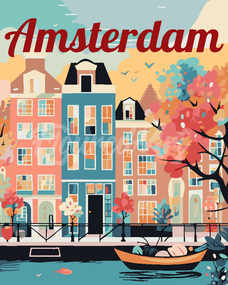 Pintura por números - Póster de viaje Ámsterdam en flores