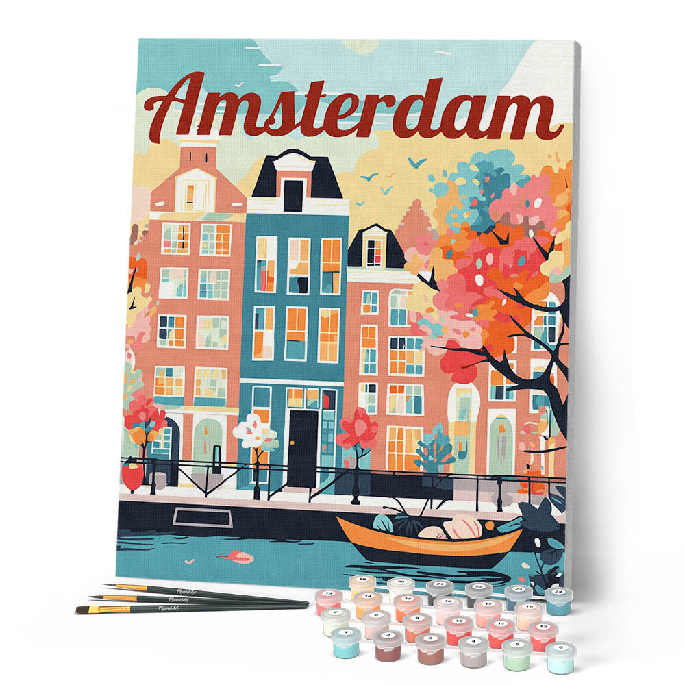 Pintura por números - Póster de viaje Ámsterdam en flores