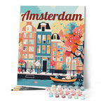 Pintura por números - Póster de viaje Ámsterdam en flores