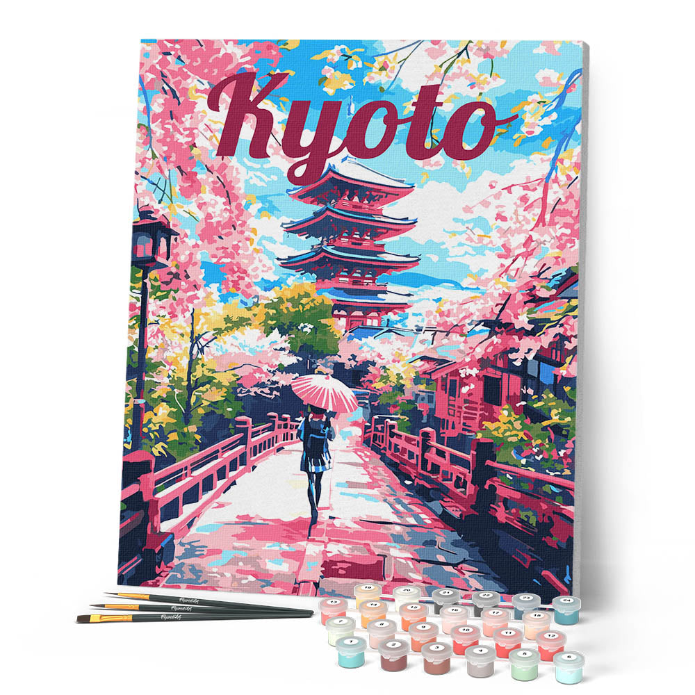 Pintura por números - Póster de viaje Kyoto en flor