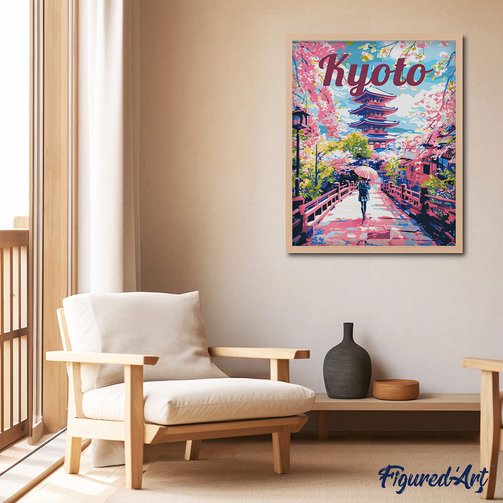 Pintura por números - Póster de viaje Kyoto en flor