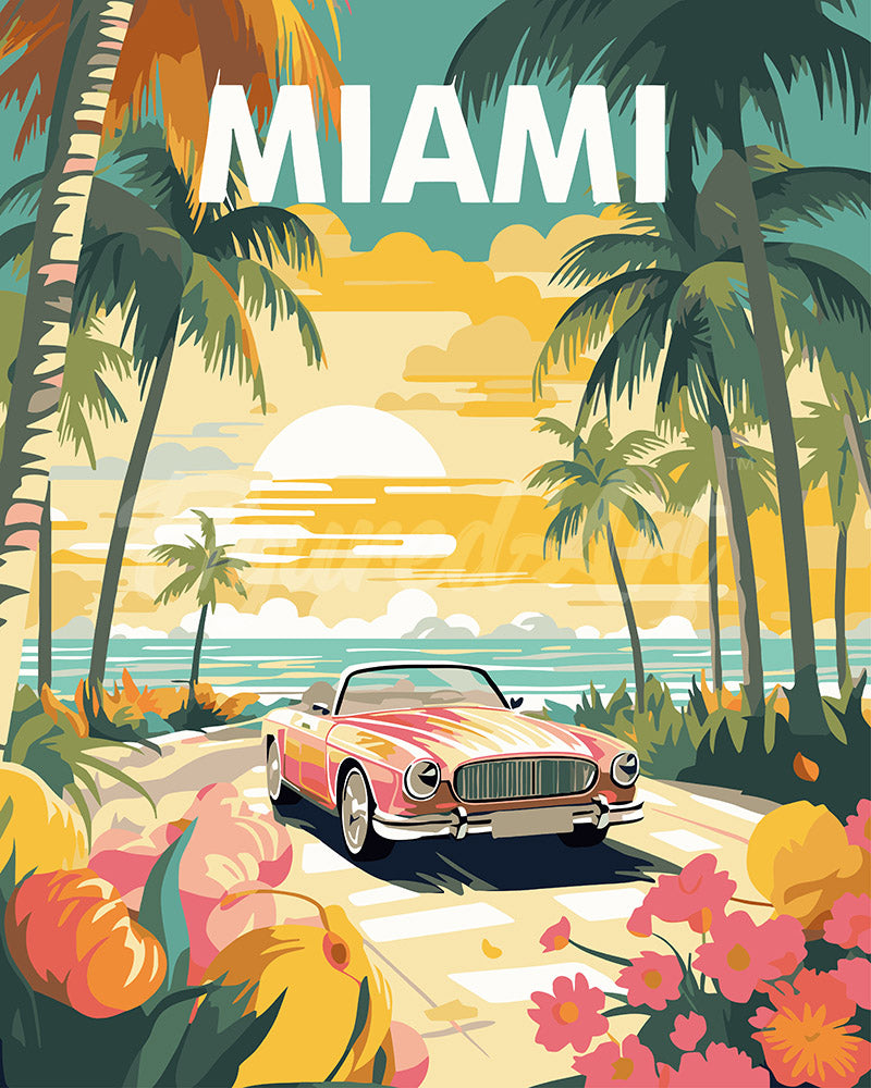 Pintura por números - Póster de viaje de Miami al atardecer