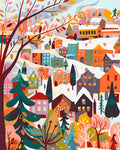 Pintura por números - Pueblo invernal colorido