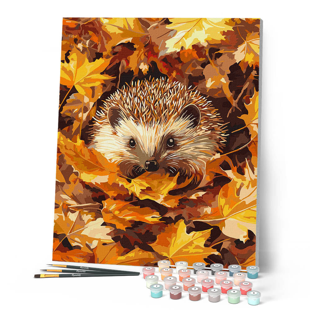 Pintura por números - Erizo entre las hojas de otoño
