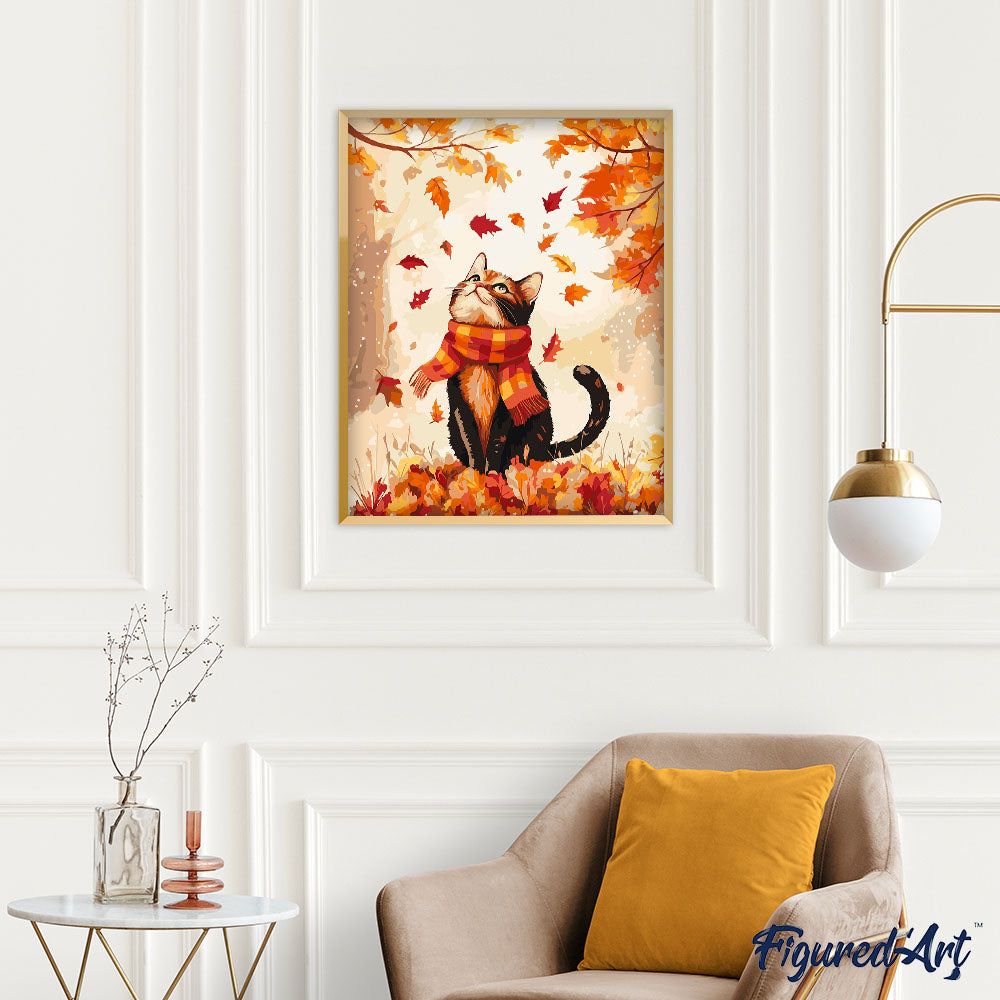 Pintura por números - Gato juguetón en otoño