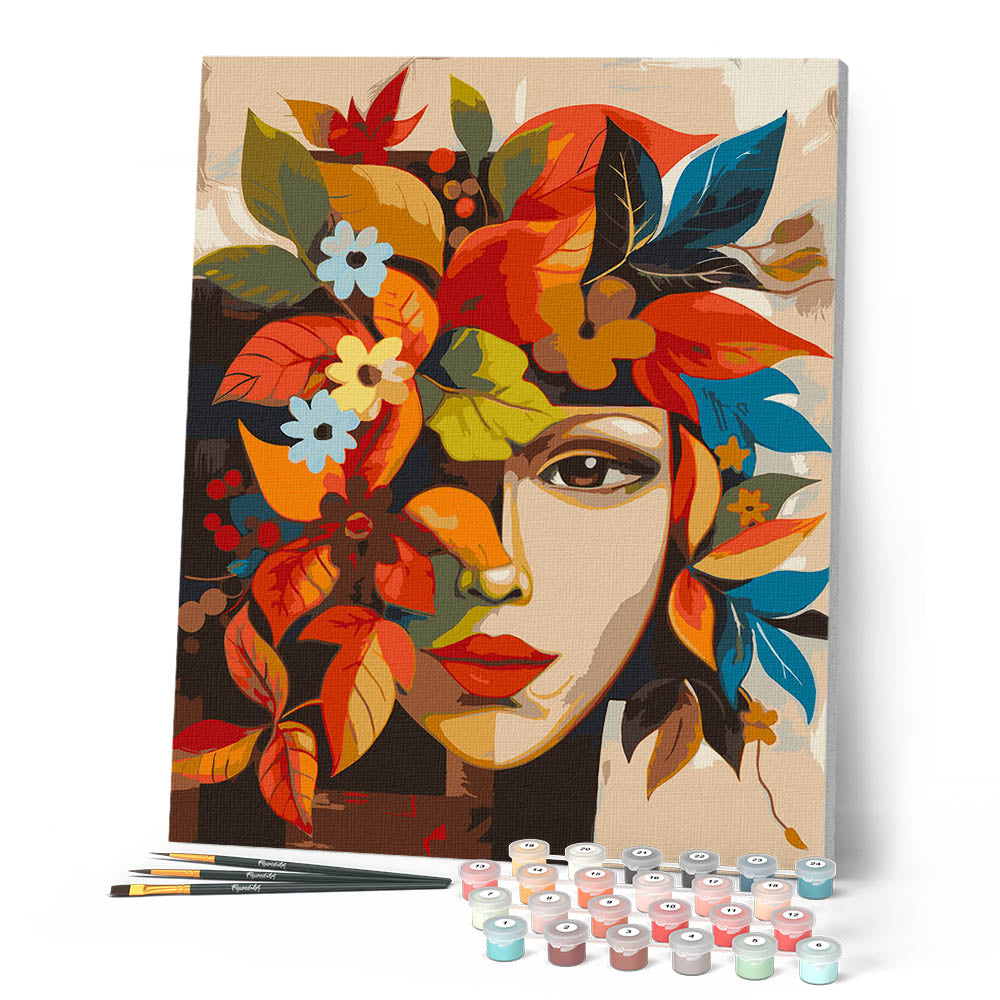 Pintura por números - Rostro floral de otoño inspirado en Picasso