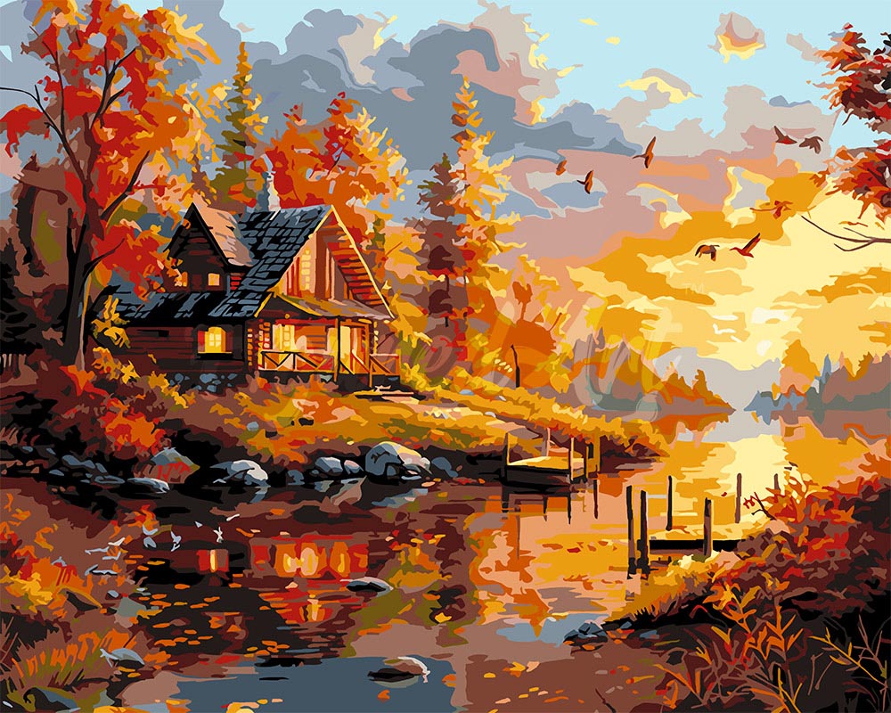 Paint By Numbers - Autumn Sunset Near The Cabin