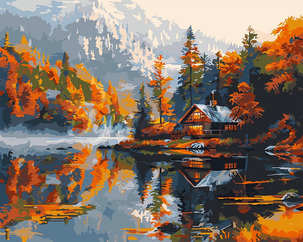 Peinture Par Numéros - Cabane Au Bord Du Lac En Automne