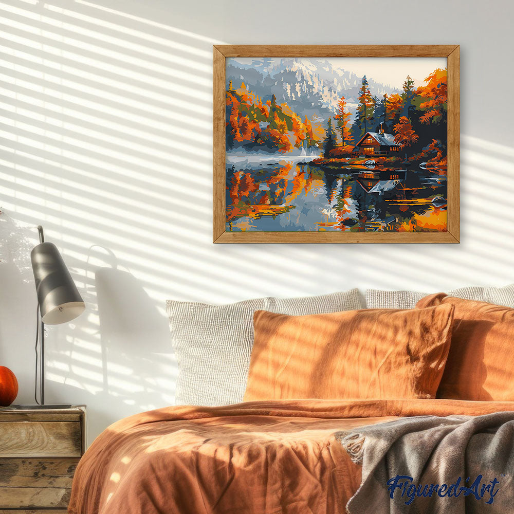 Peinture Par Numéros - Cabane Au Bord Du Lac En Automne