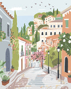 Pintura por números - Ciudad en una colina pastel