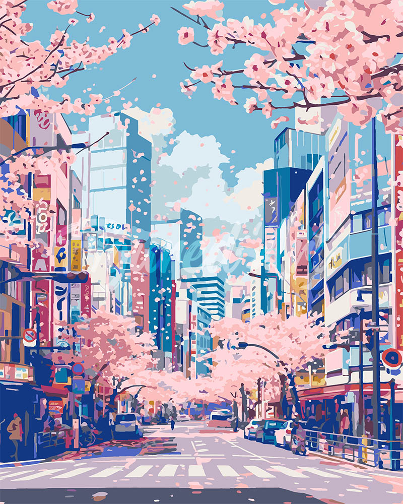 Pintura por números - Flores de cerezo de Tokio