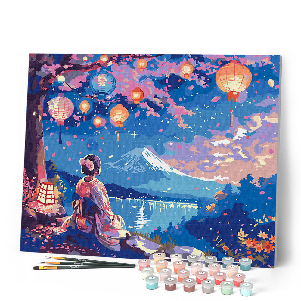 Peinture Par Numéros - Geisha, Lanternes Et Mont Fuji