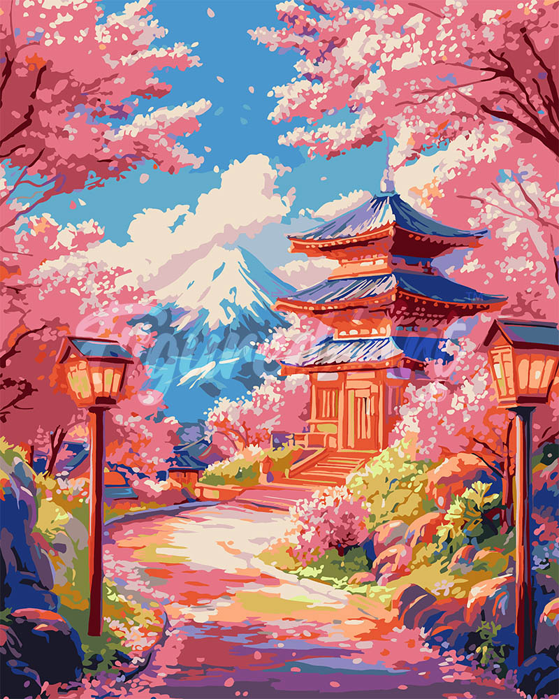 Paint By Numbers - Cherry Blossom Path To The Pagoda