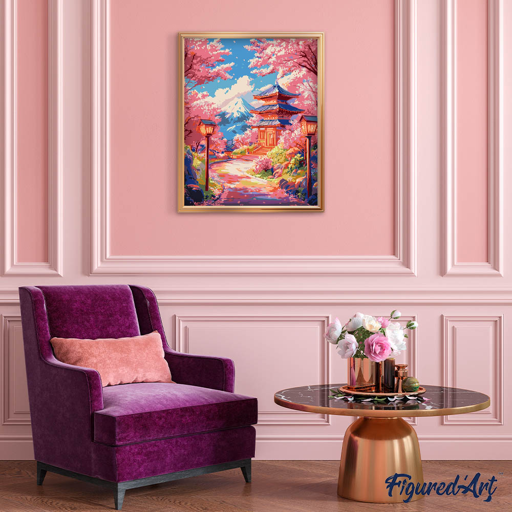 Paint By Numbers - Cherry Blossom Path To The Pagoda