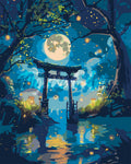 Paint By Numbers - Torii In The Moonlight And Fireflies