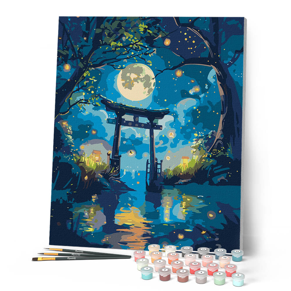 Paint By Numbers - Torii In The Moonlight And Fireflies