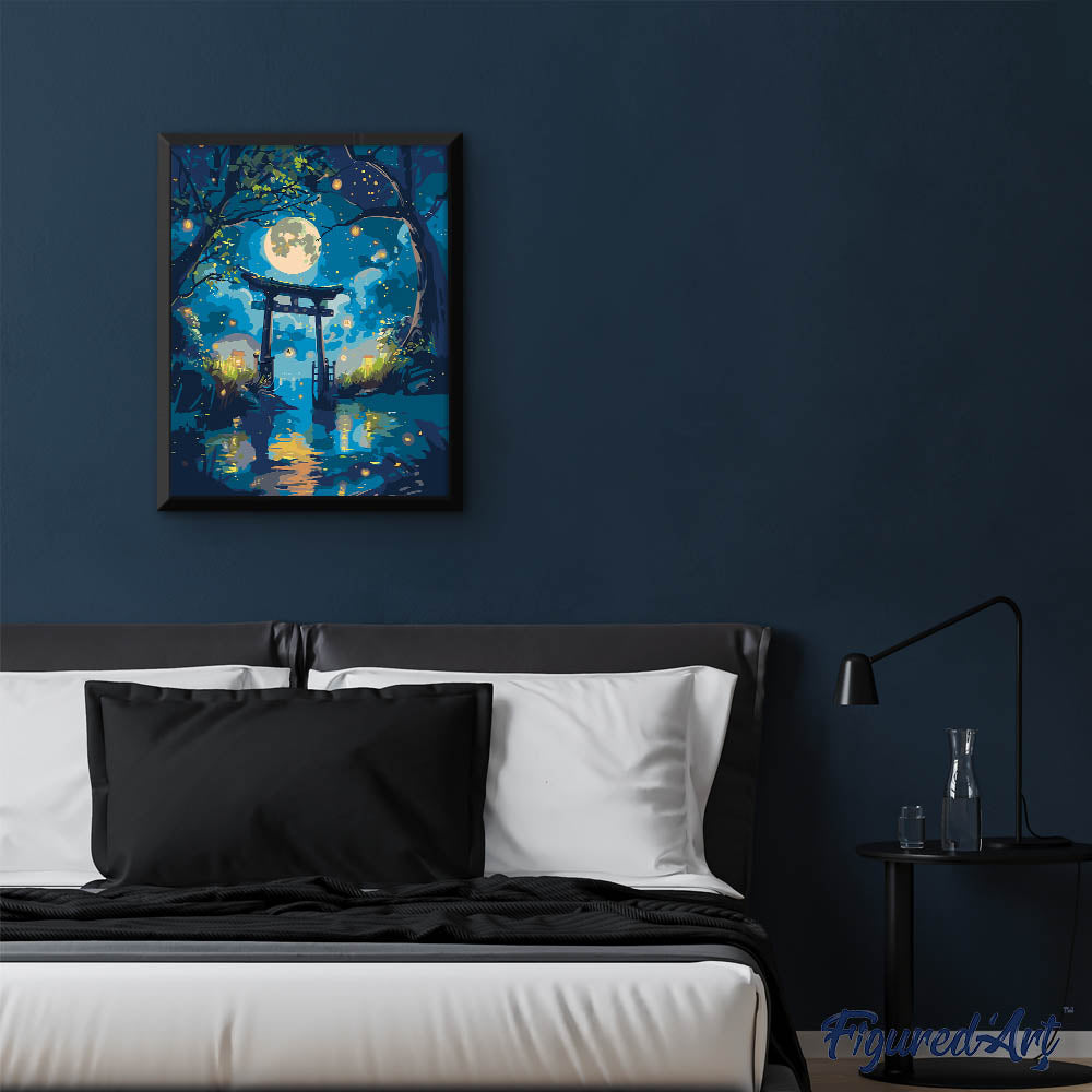 Paint By Numbers - Torii In The Moonlight And Fireflies
