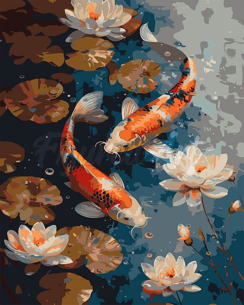 Paint By Numbers - Vintage Koi Carp And Flowers