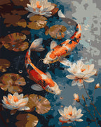 Paint By Numbers - Vintage Koi Carp And Flowers