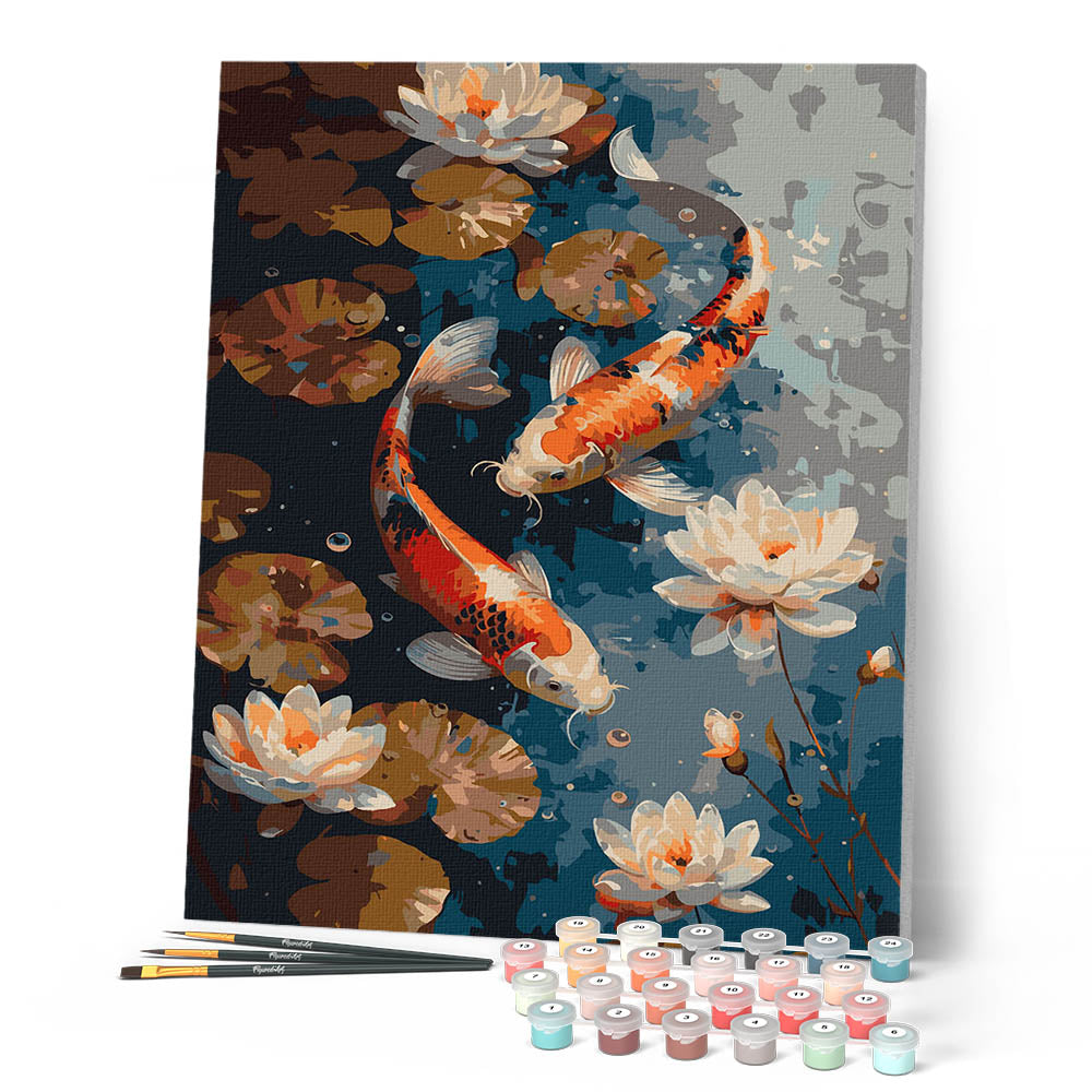 Paint By Numbers - Vintage Koi Carp And Flowers
