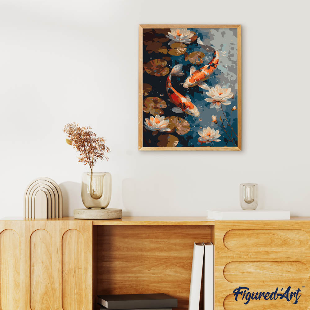 Paint By Numbers - Vintage Koi Carp And Flowers