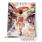 Peinture Par Numéros - Femme En Yukata Dans Une Rue Animée