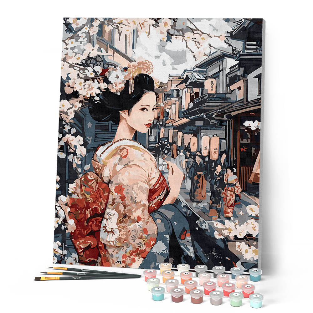 Peinture Par Numéros - Geisha Dans Une Rue Vintage