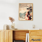 Pintura por números - Escena vintage de una geisha en invierno