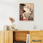Peinture Par Numéros - Femme En Kimono Vintage Et Cerisiers En Fleurs