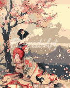 Peinture Par Numéros - Geisha Vintage Sous Les Cerisiers En Fleurs