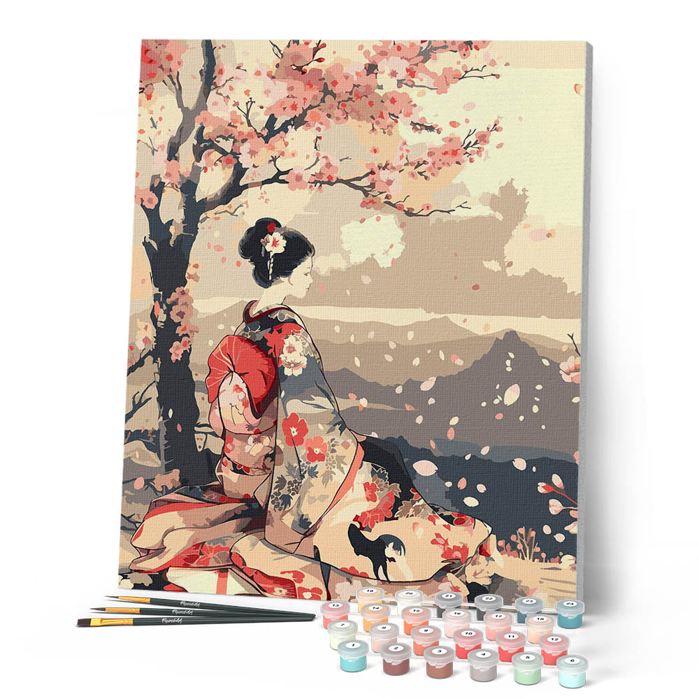 Peinture Par Numéros - Geisha Vintage Sous Les Cerisiers En Fleurs