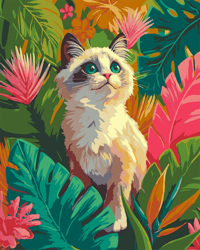 Pintura por números - Gatito Ragdoll en la jungla