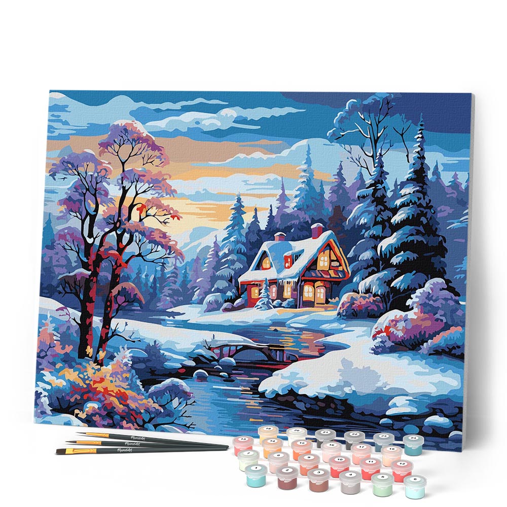 Peinture Par Numéros - Cottage De La Rivière En Hiver