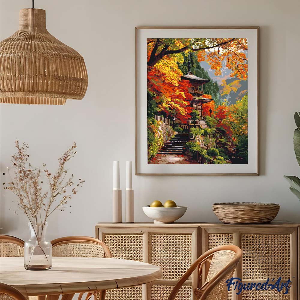 Pintura por números - Pagoda japonesa en otoño