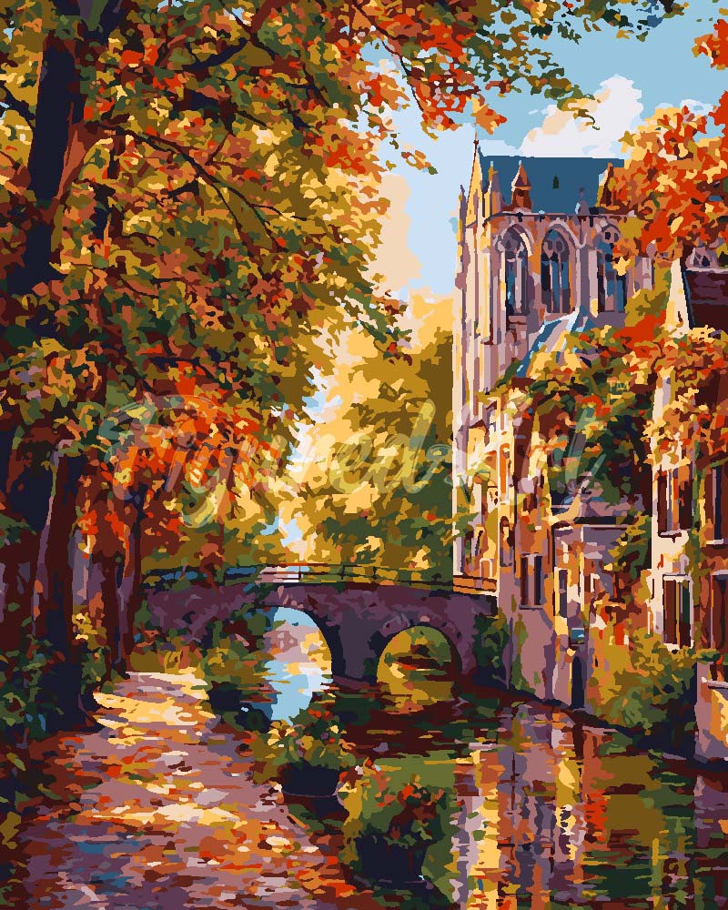 Paint By Numbers - Town By The Water In Autumn