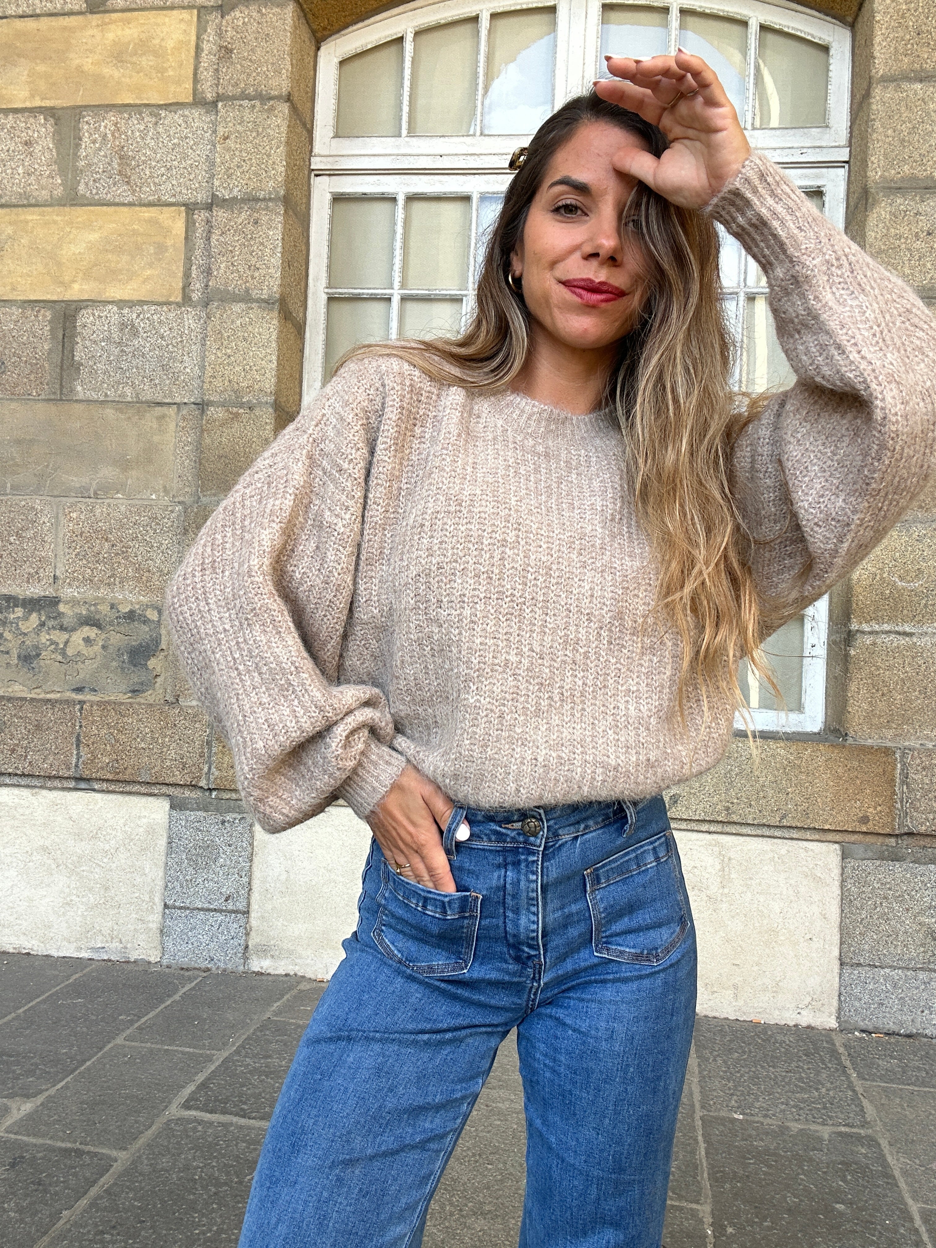 Pull En Maille Jade Taupe