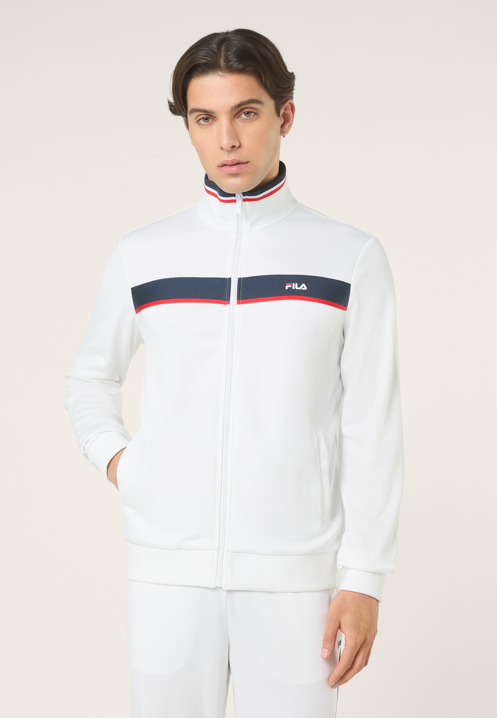 Veste De Survêtement À Bandes Classique - Blanc Éclatant-Iris Noir