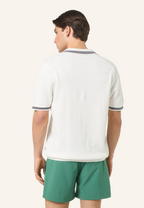 Knitted Polo Shirt With Classic Johnny Collar - Egret