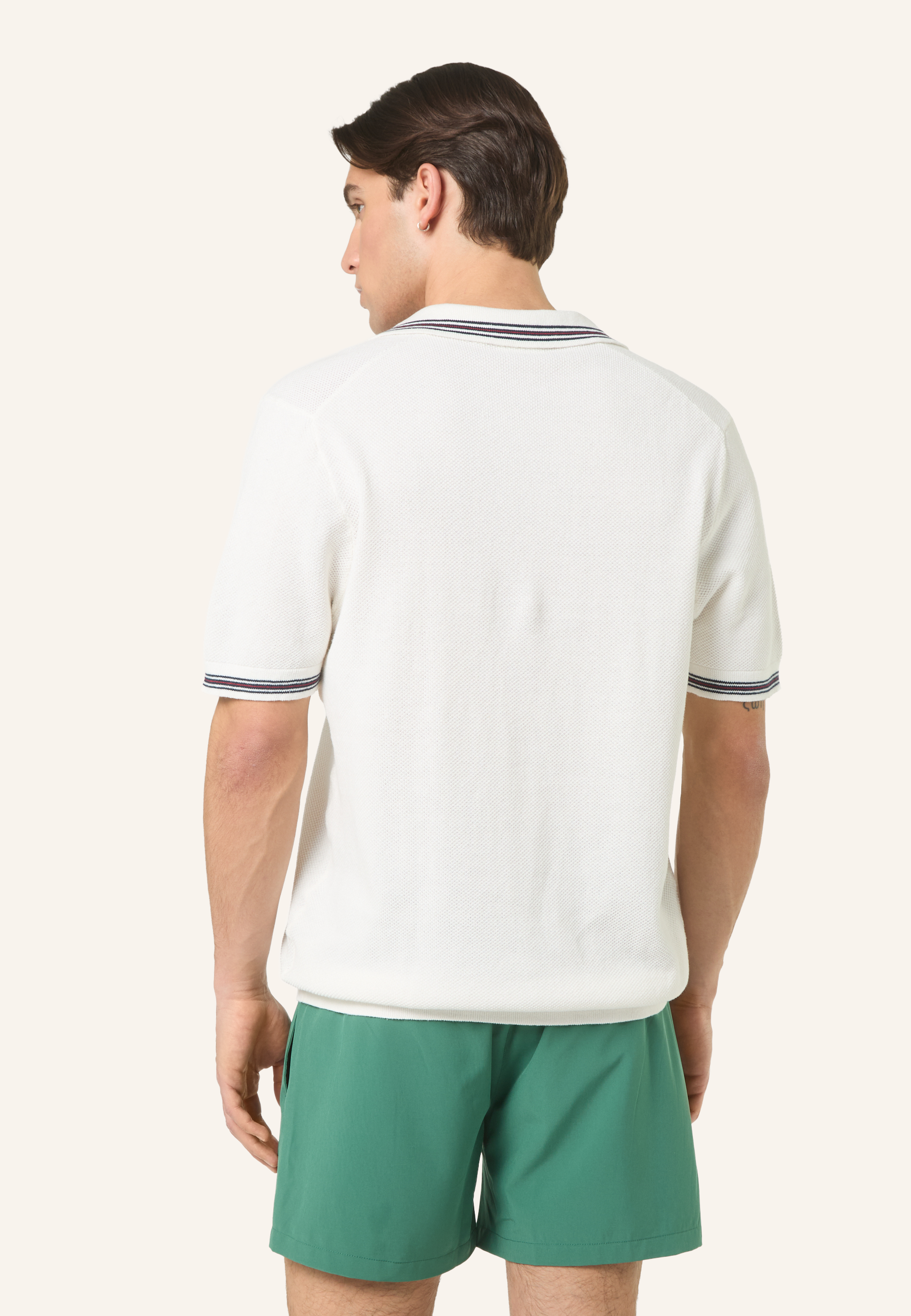 Knitted Polo Shirt With Classic Johnny Collar - Egret